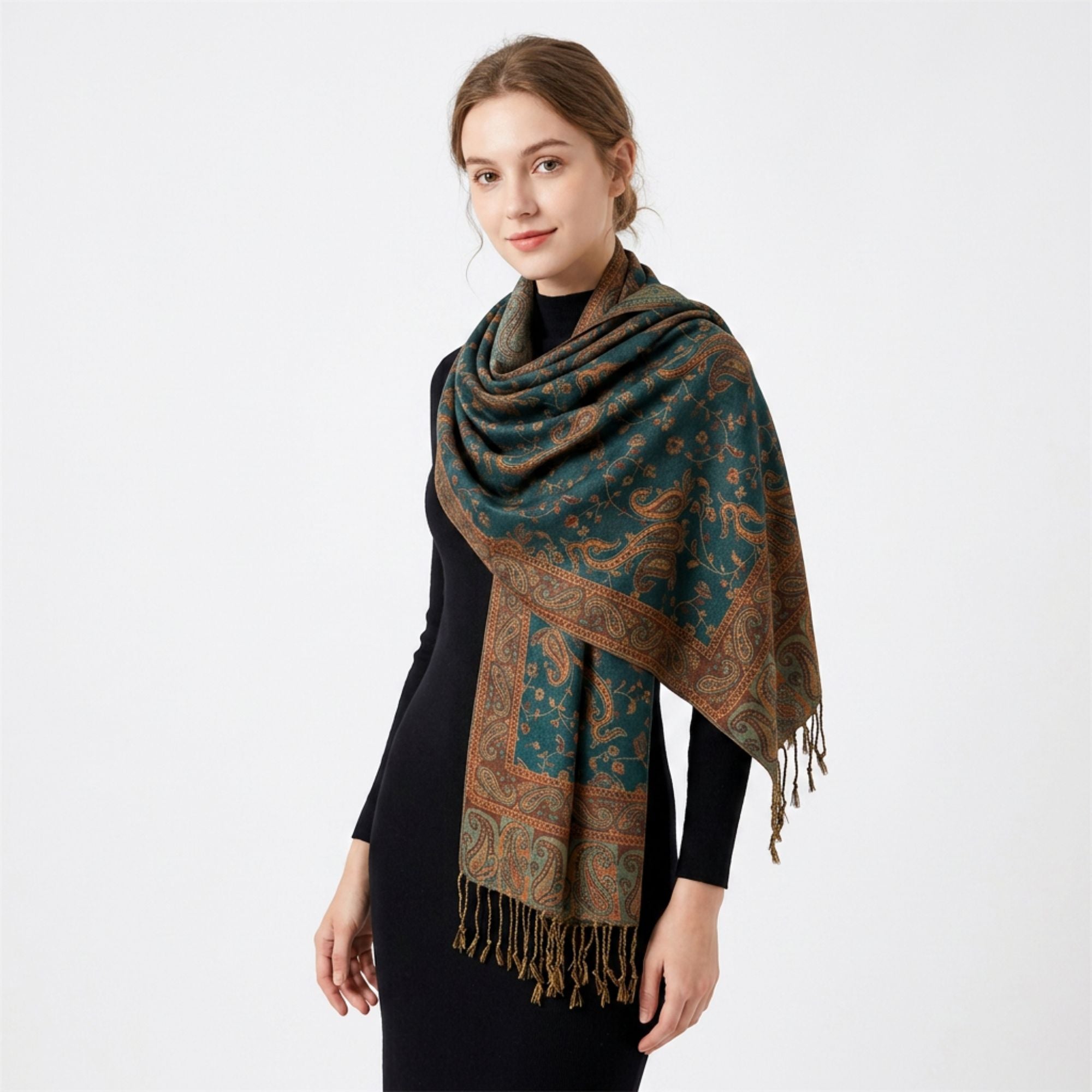 Paisley Pashmina Scarf with Fringe Trim 75*27.5 Inches