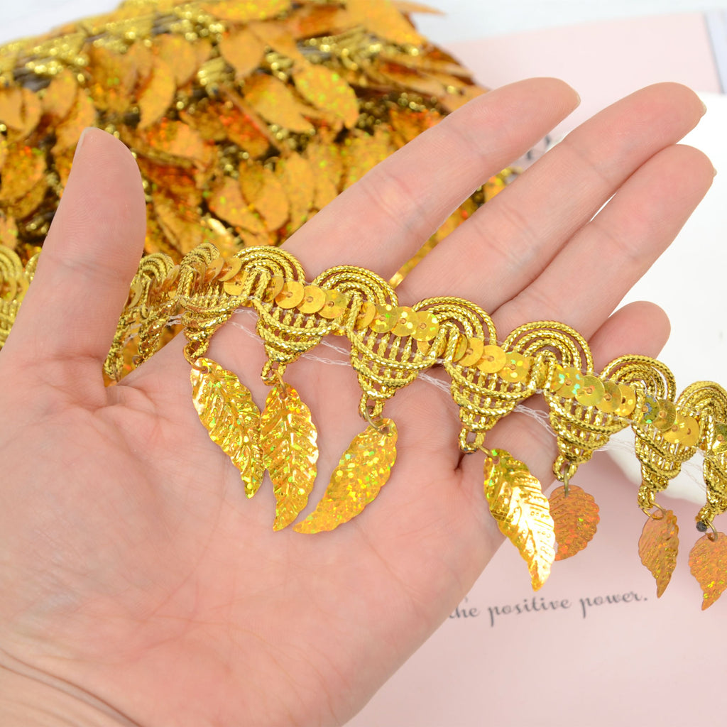 Sewing Fringe Trim, 11 Yards Leaf Tassel Sequin Trim Metallic Braided Lace Ribbon for DIY Craft Party Costume Curtain Decoration
