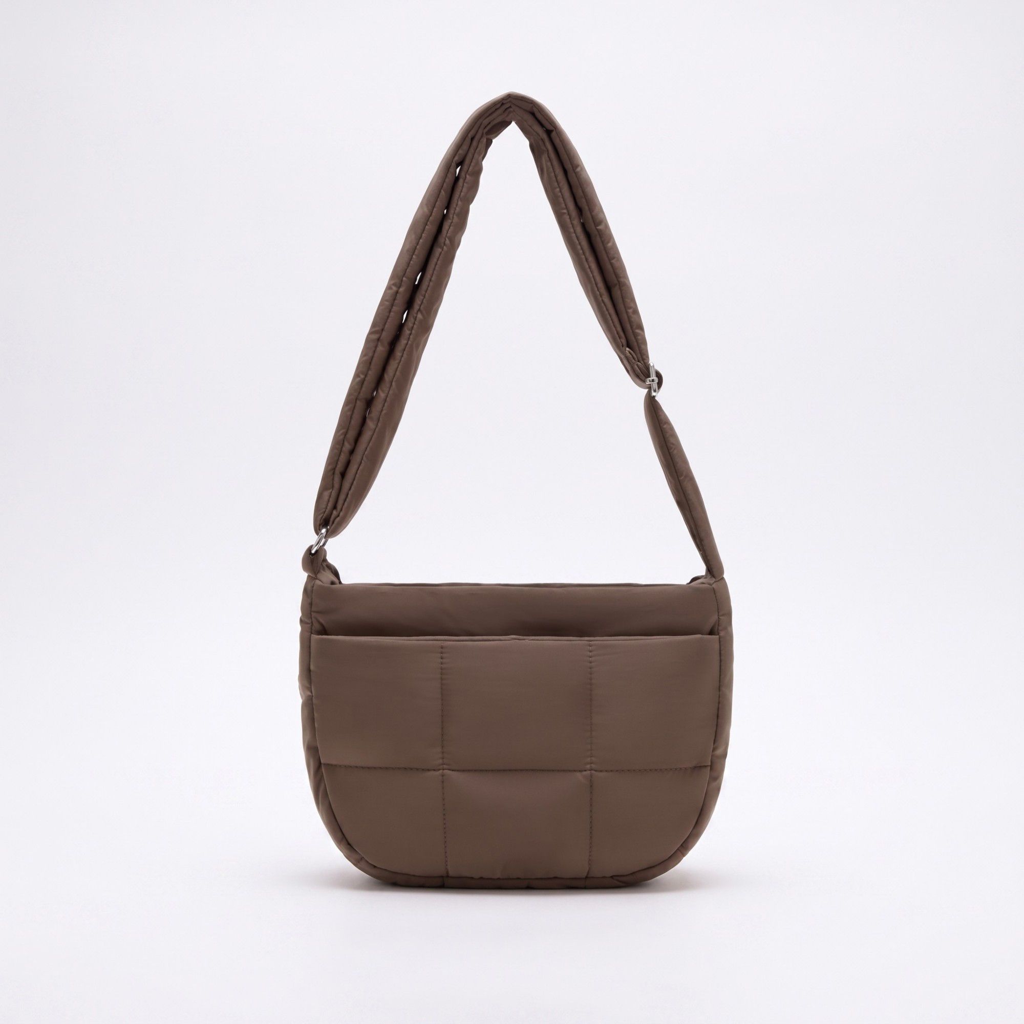 Soft Puffy Quilted Crescent Bag with Smooth Padded Panels and Adjustable Shoulder Straps 10.4x3.9x7.9in
