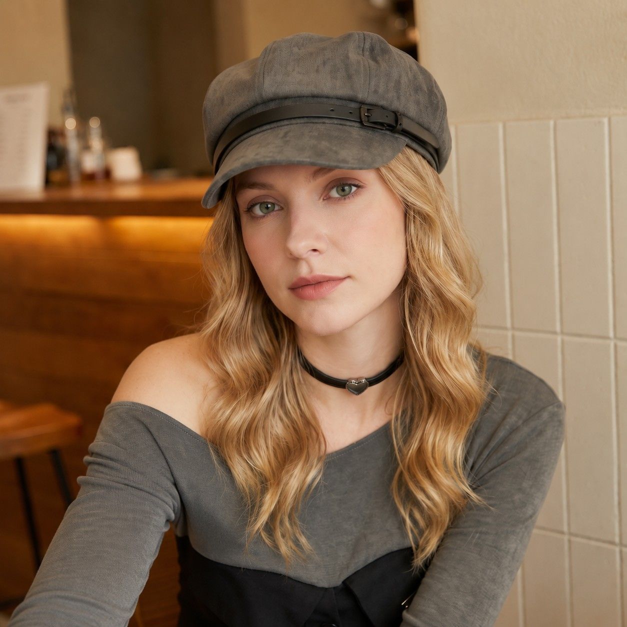 Faux Suede Newsboy Cap Vintage Baker Boy Hat With Buckle Band