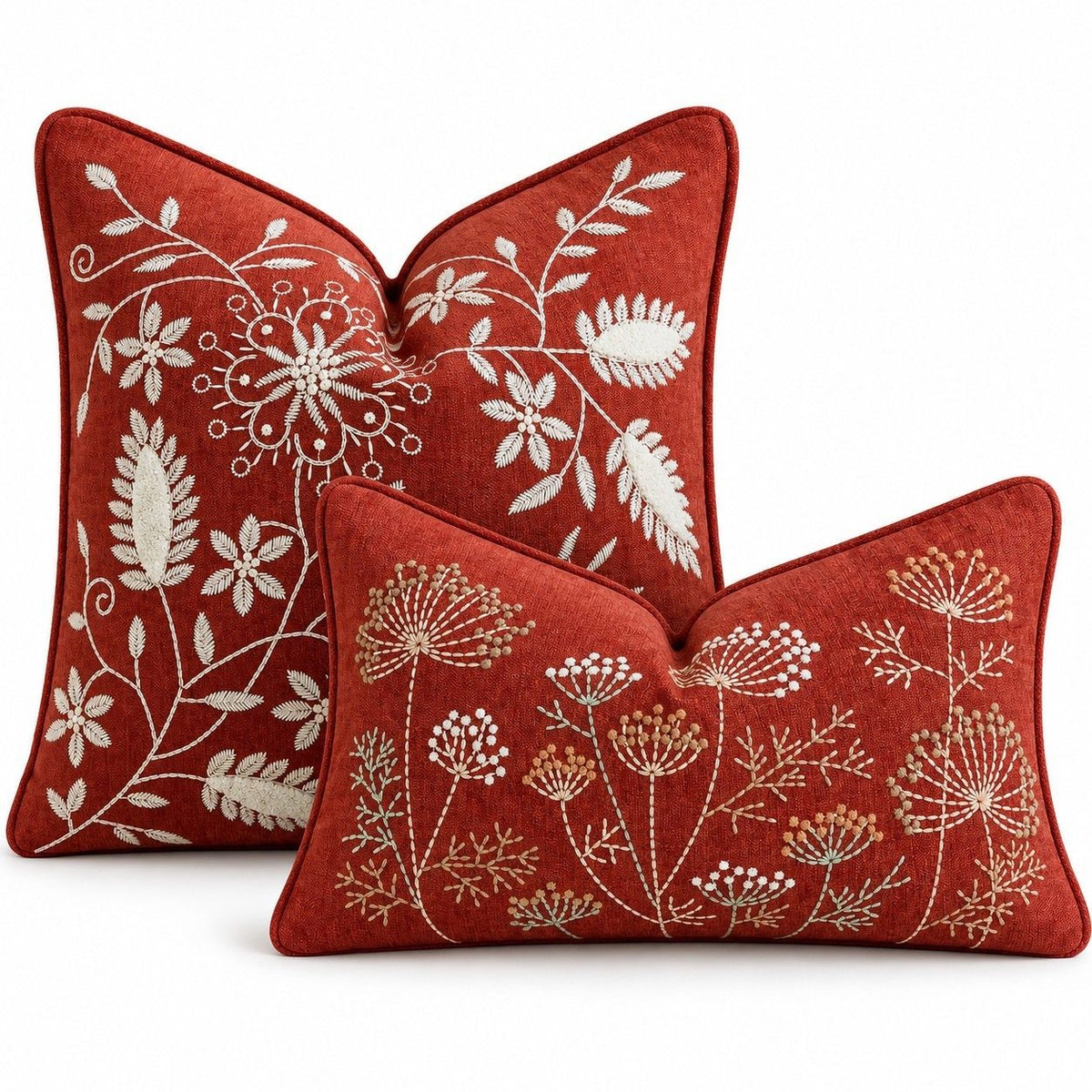 2 Pack Embroidered Floral Throw Pillow Covers 18 x 18 and 12 x 20 Inch