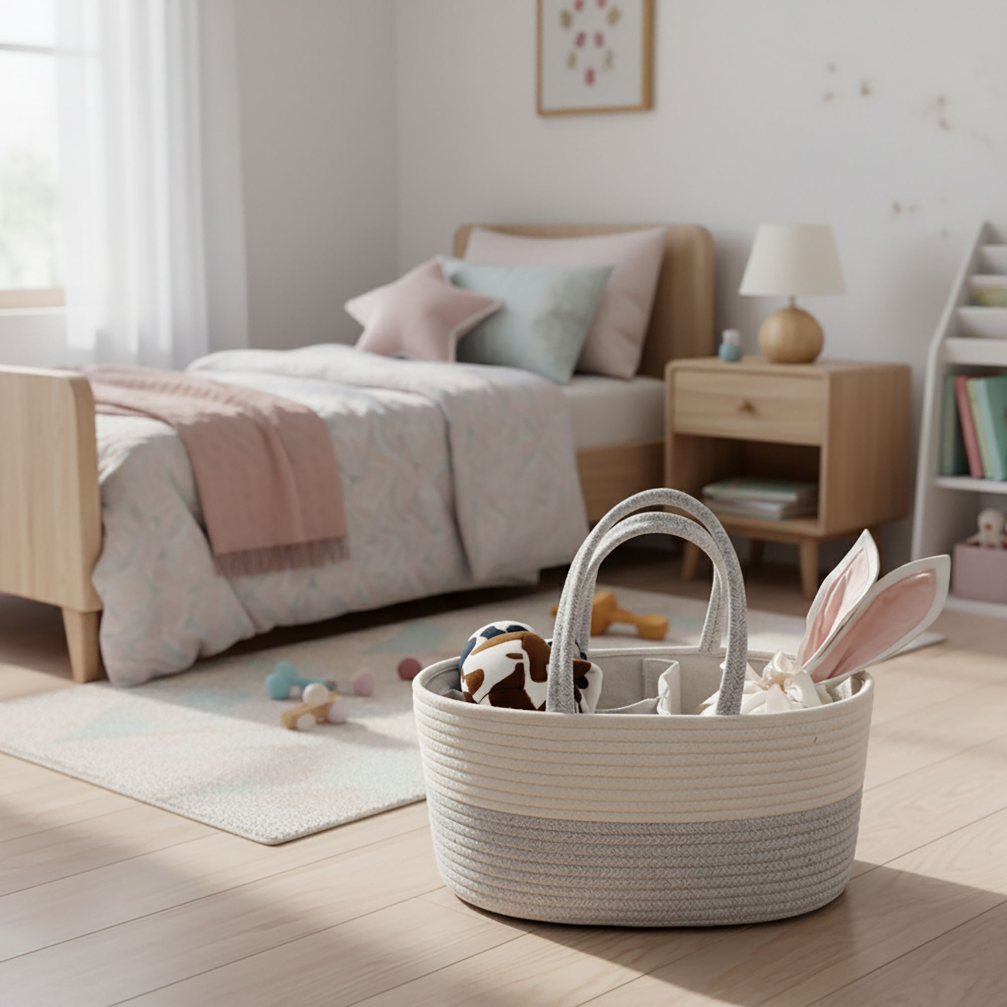 Woven Rope Storage Basket Organizer Bin and Divider Soft Cotton Basket for Closet Shelf Organization