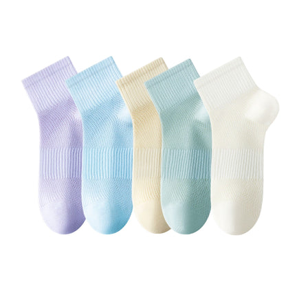Anna-Kaci Womens Lightweight Breathable Ankle Socks 5-Pack Cushioned Sole Mesh Texture Soft Stretch Comfort Fit