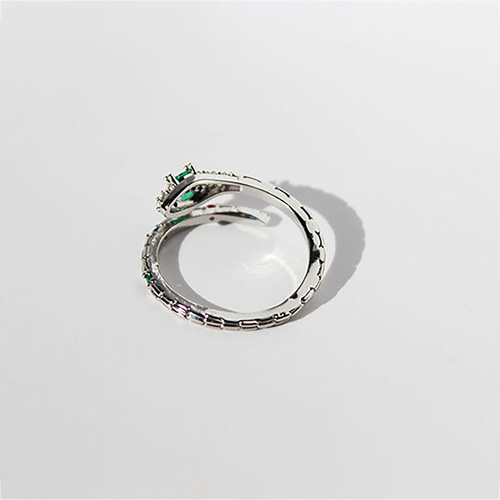 Women's Snake Statement Ring with Multi-Color Crystals - Adjustable Brass Animal Ring