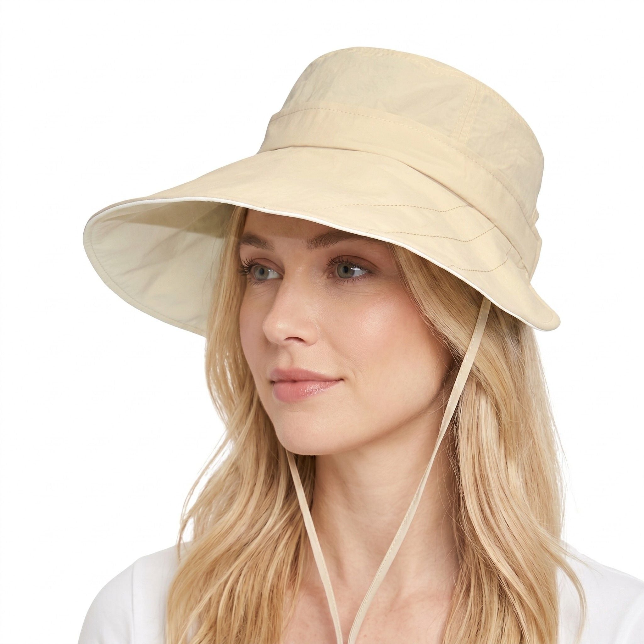 Wide Brim Bucket Sun Hat Adjustable Chin Strap UV Protection Packable Outdoor