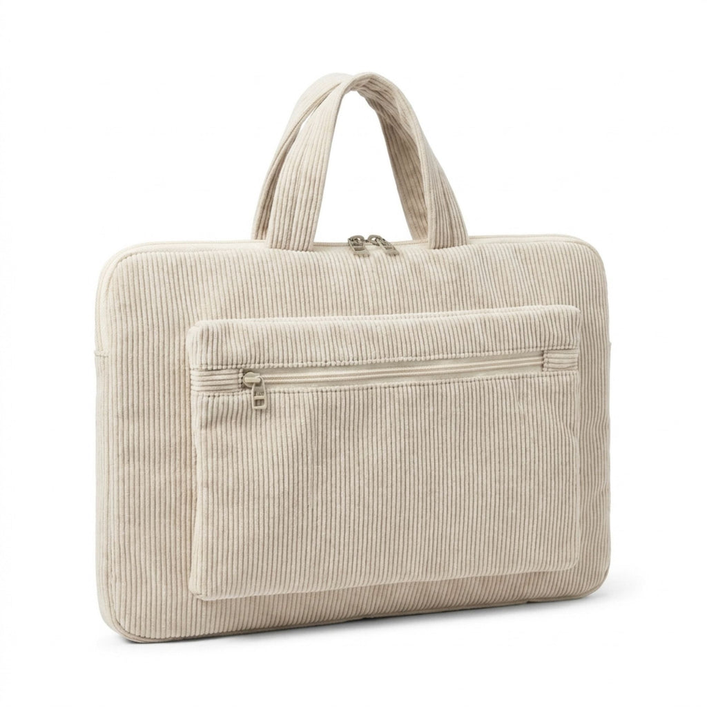 Corduroy Laptop Bag Large Capacity Work Tote with Front Zipper Pocket