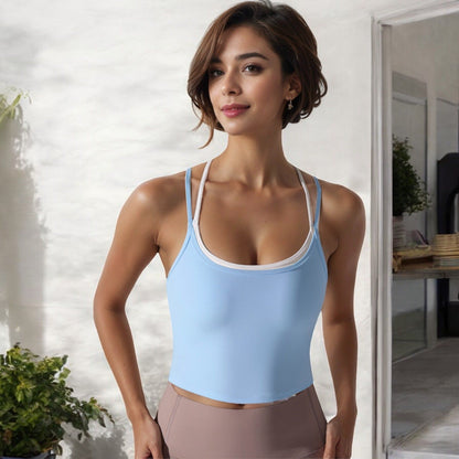 Double Strap Cropped Sports Tank with Scoop Neck