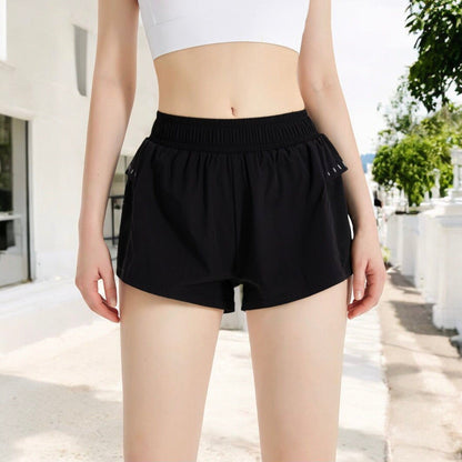 High Waist Athletic Shorts with Mesh Panels and Elastic Waistband