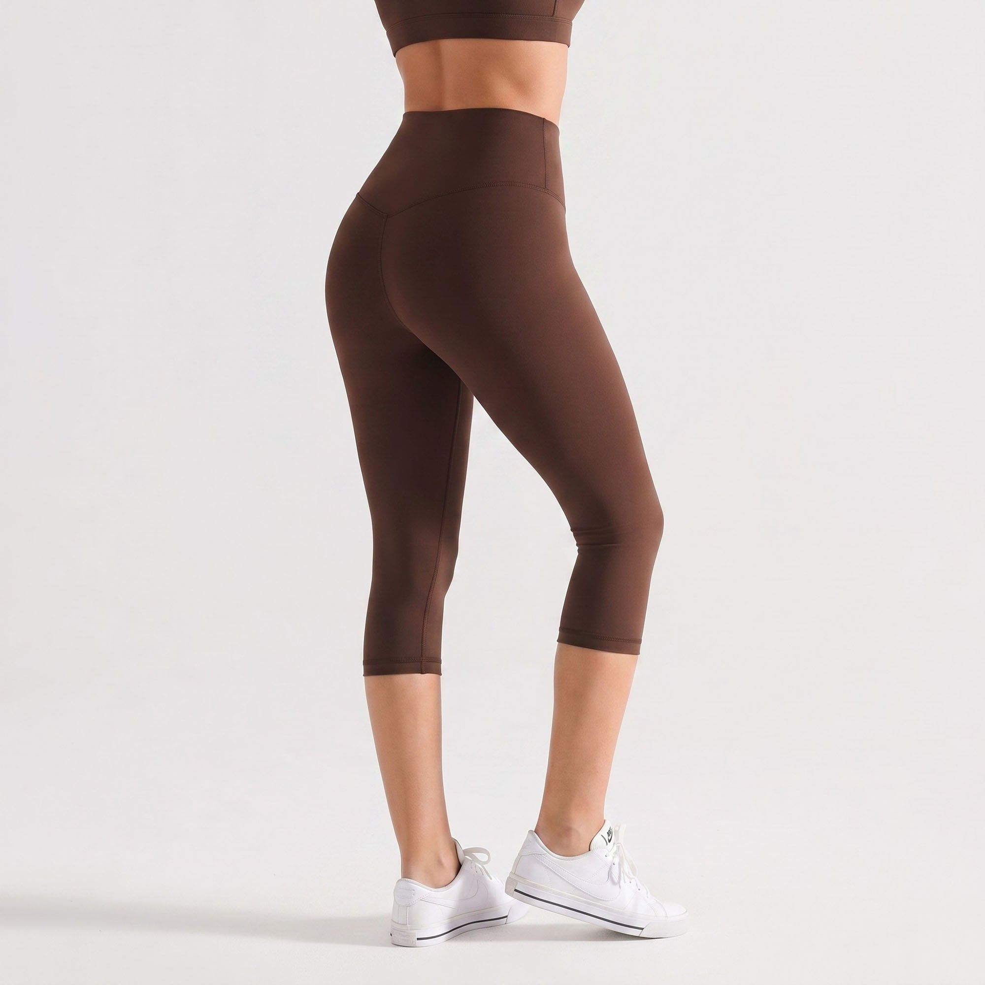 High Waist Capri Leggings with Wide Waistband Smooth Stretch Pull On Workout Yoga Pants