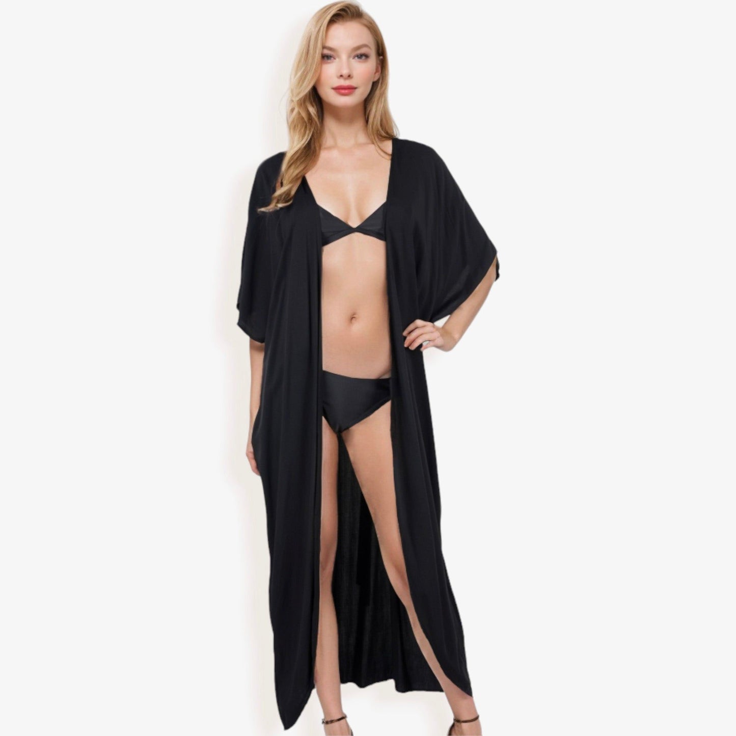 Flowy Kimono Cover-Up with Waist Tie and Open Front