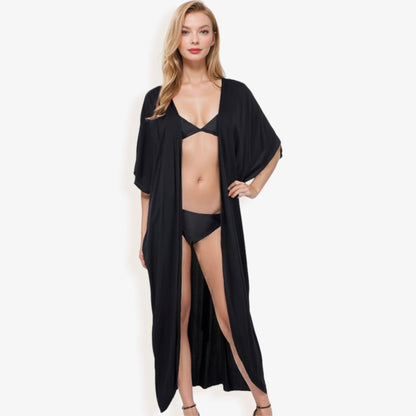 Flowy Kimono Cover-Up with Waist Tie and Open Front