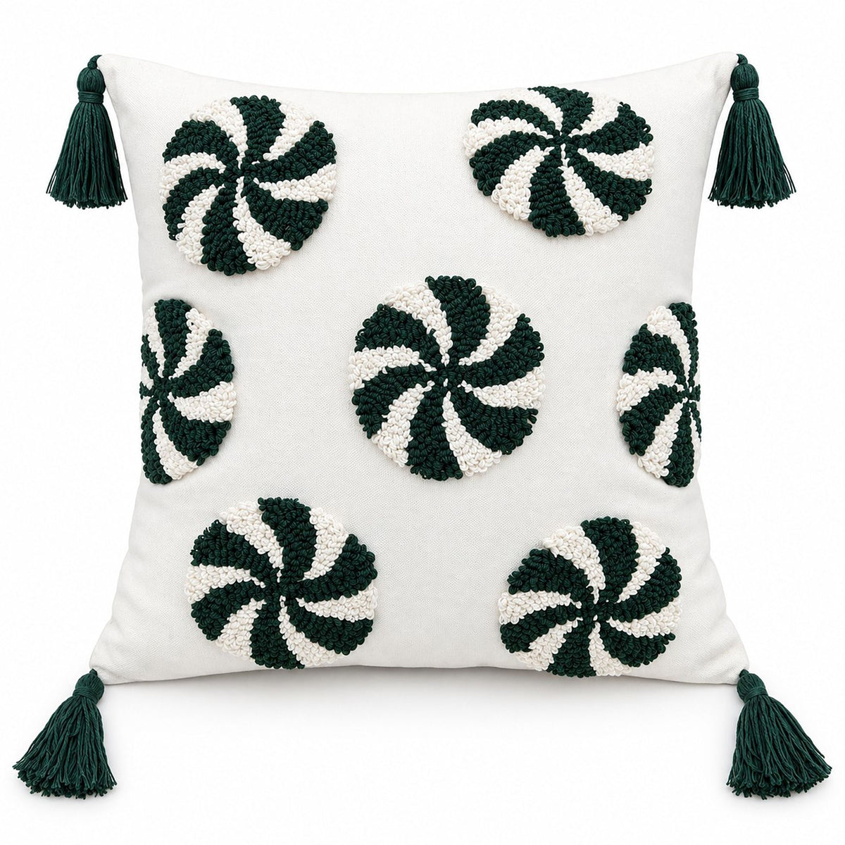 Christmas Peppermint Tufted Tassel Throw Pillow Cover