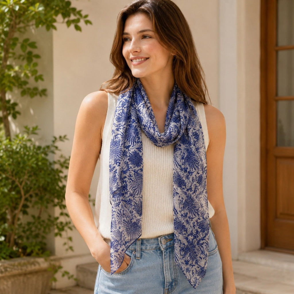 Lightweight Abstract Floral Sheer Long Scarf