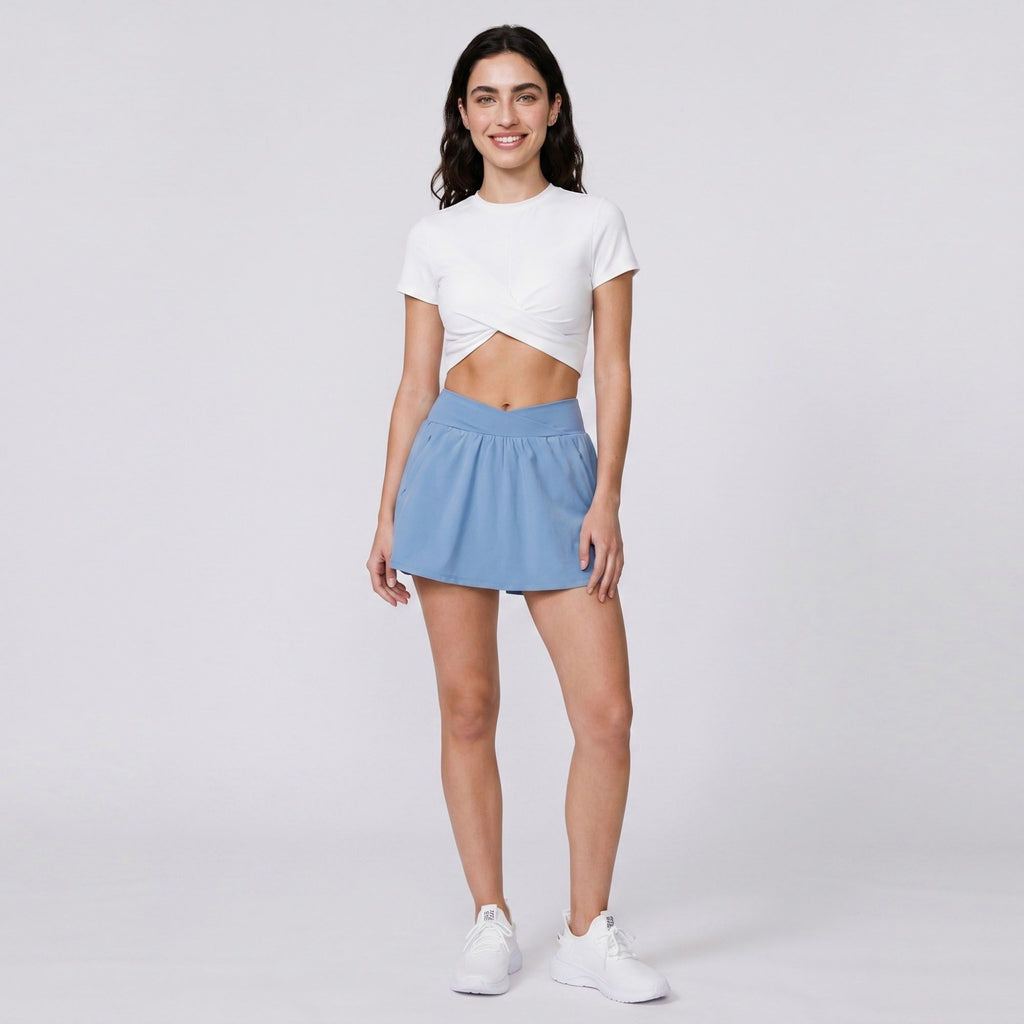Short Sleeve Twist Front Crop Workout Top Crew Neck Yoga Activewear T Shirt