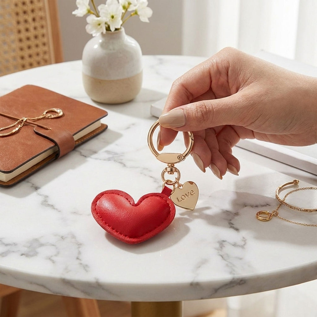 3 Pack Heart Keychains with Love Charm and Gold Tone Ring Clip