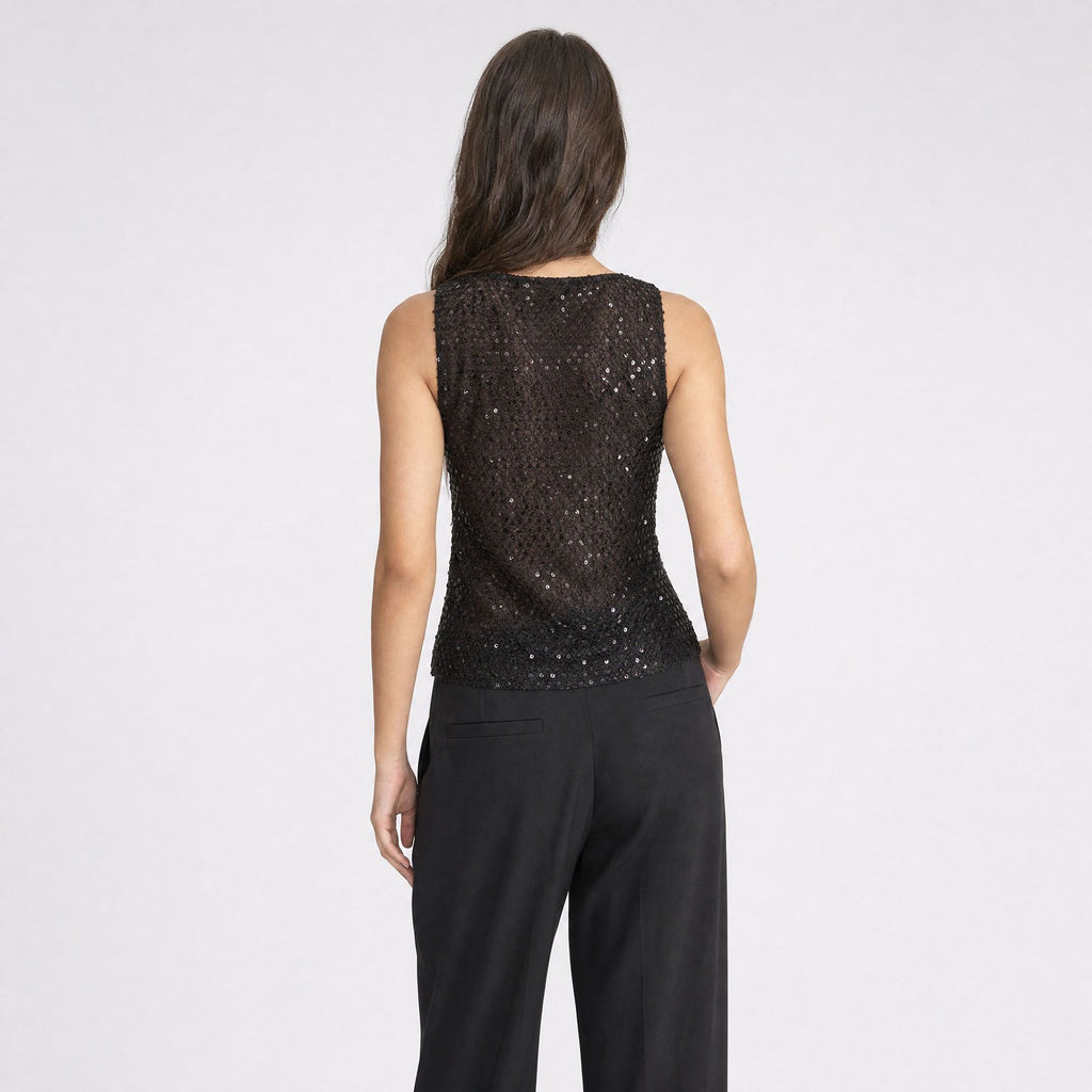 Sequin Sheer Mesh Sleeveless Fitted Top