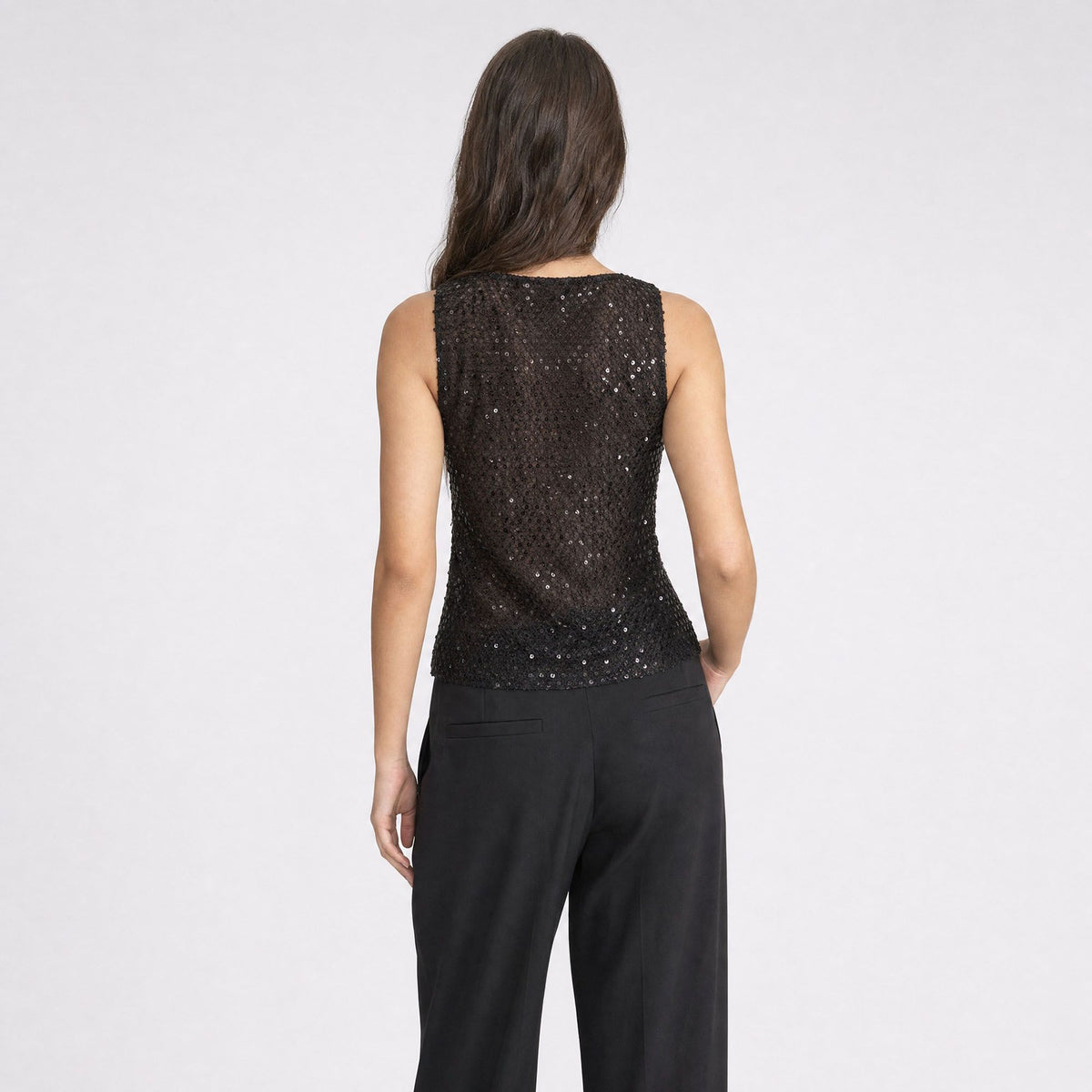 Sequin Sheer Mesh Sleeveless Fitted Top