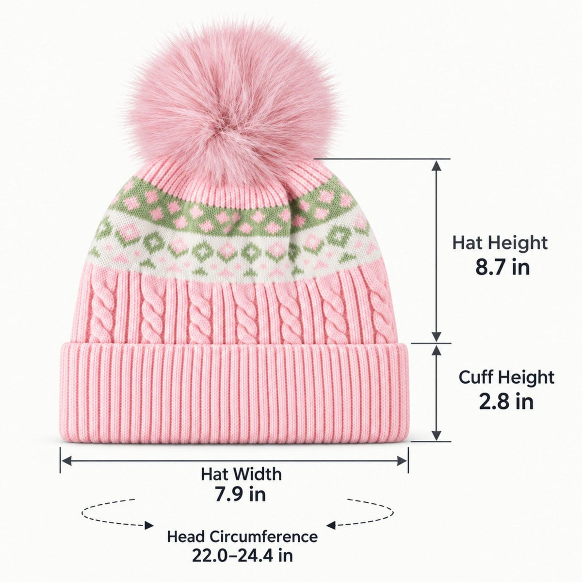 Fair Isle Pom Pom Knit Beanie Winter Cuffed Hat