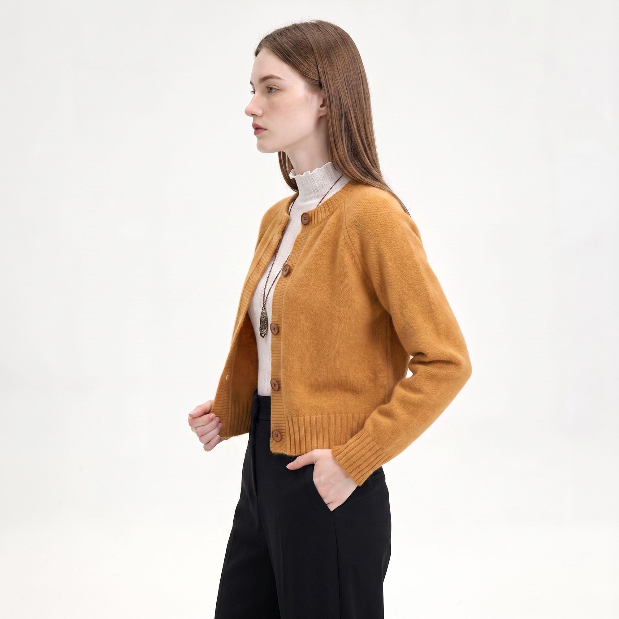 Cropped Crewneck Button-Front Cardigan Sweater