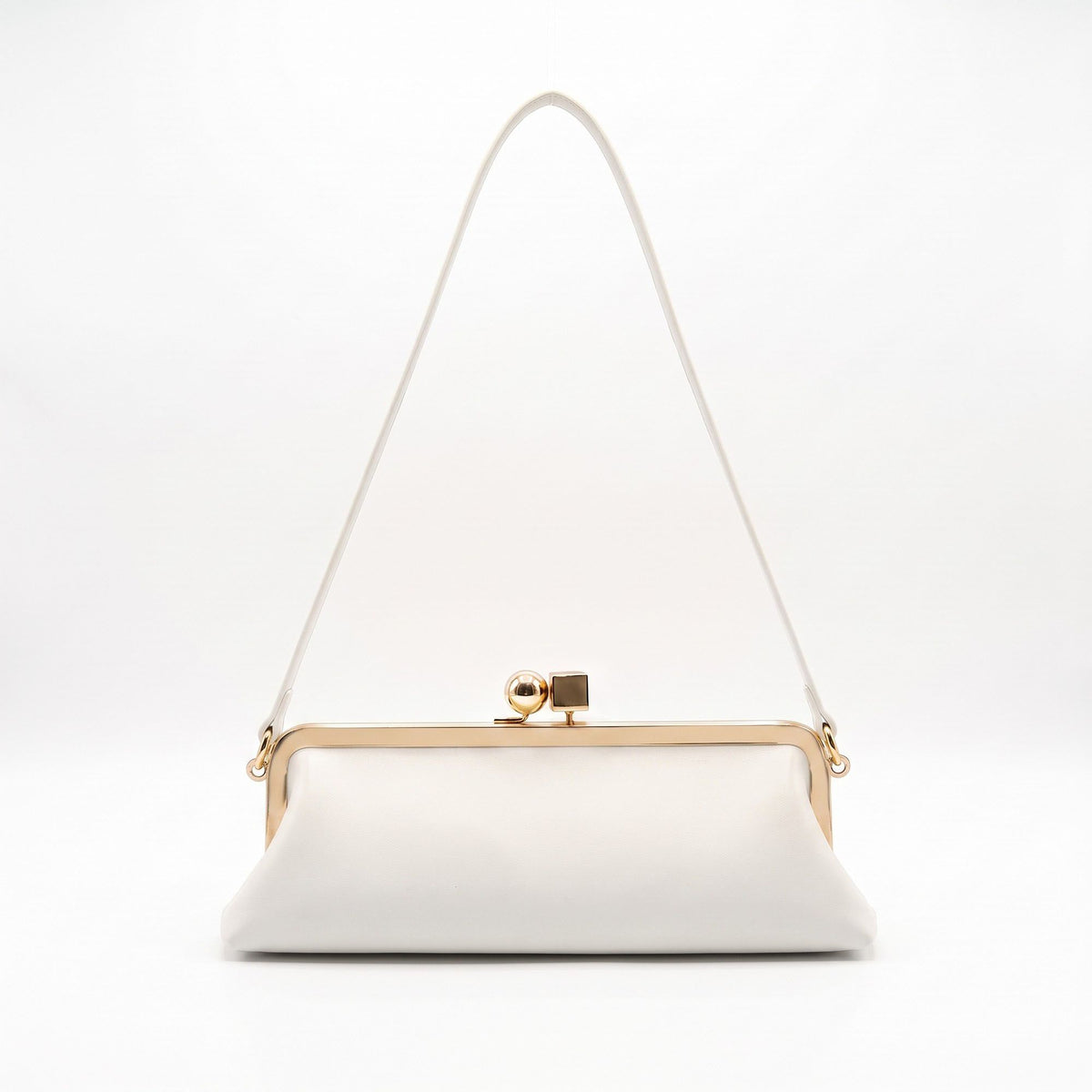 Faux Leather Metal Frame Clasp Shoulder Bag Evening Clutch