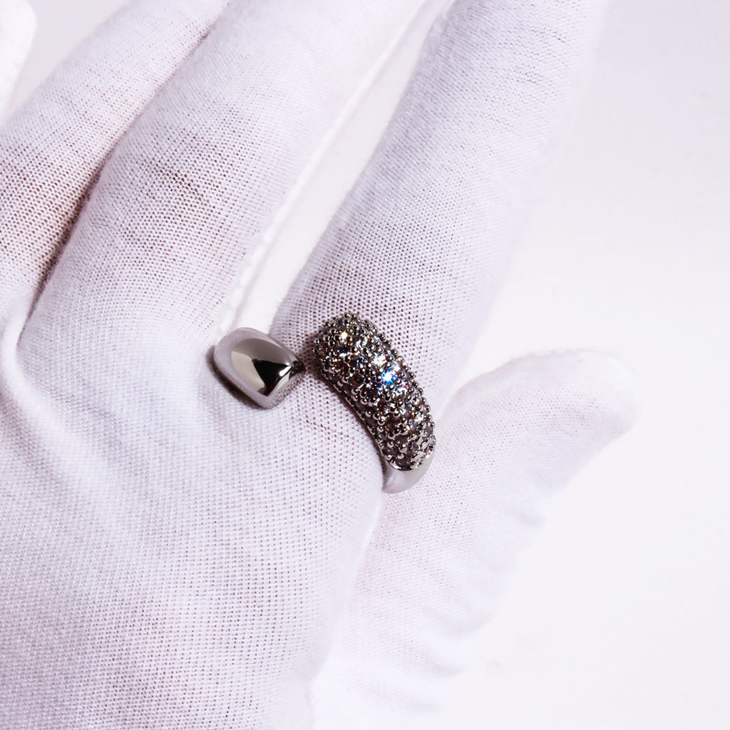 Women's Open Cuff Ring with Crystal Accents - Adjustable Luxury for Daily & Special Occasions