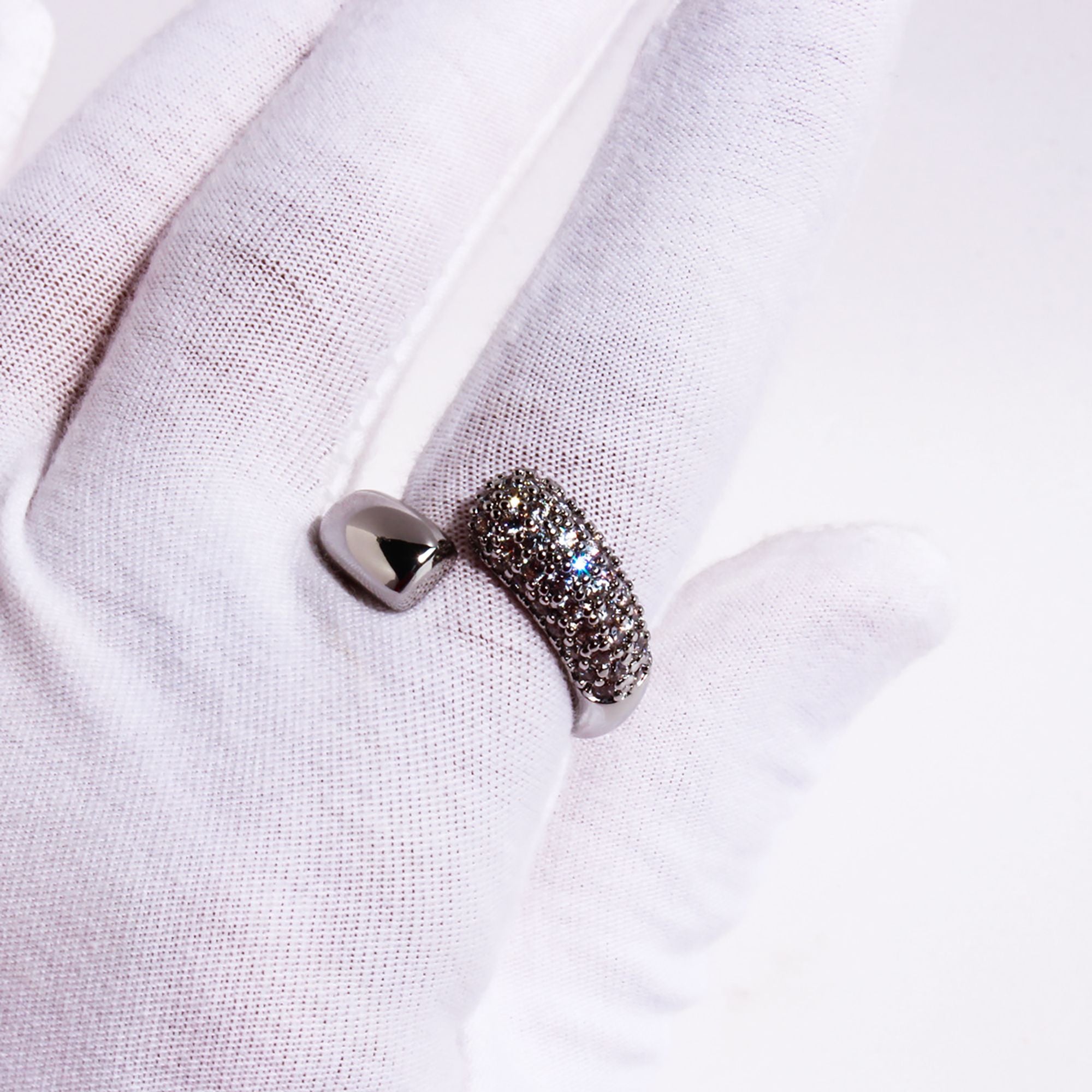 Women's Open Cuff Ring with Crystal Accents - Adjustable Luxury for Daily & Special Occasions