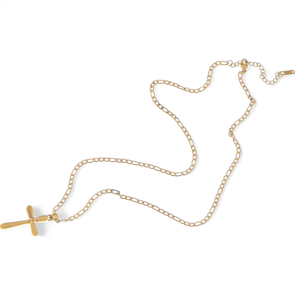 Women's Gold Tone Cross Pendant Fashion Necklace with Chunky Chain Modern Religious Style