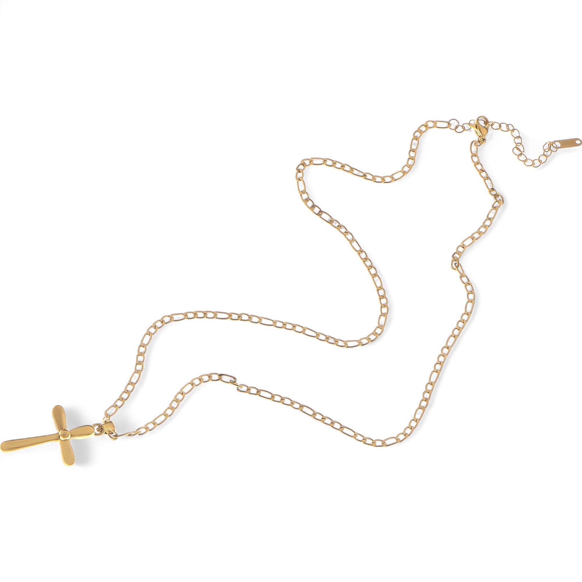 Women's Gold Tone Cross Pendant Fashion Necklace with Chunky Chain Modern Religious Style