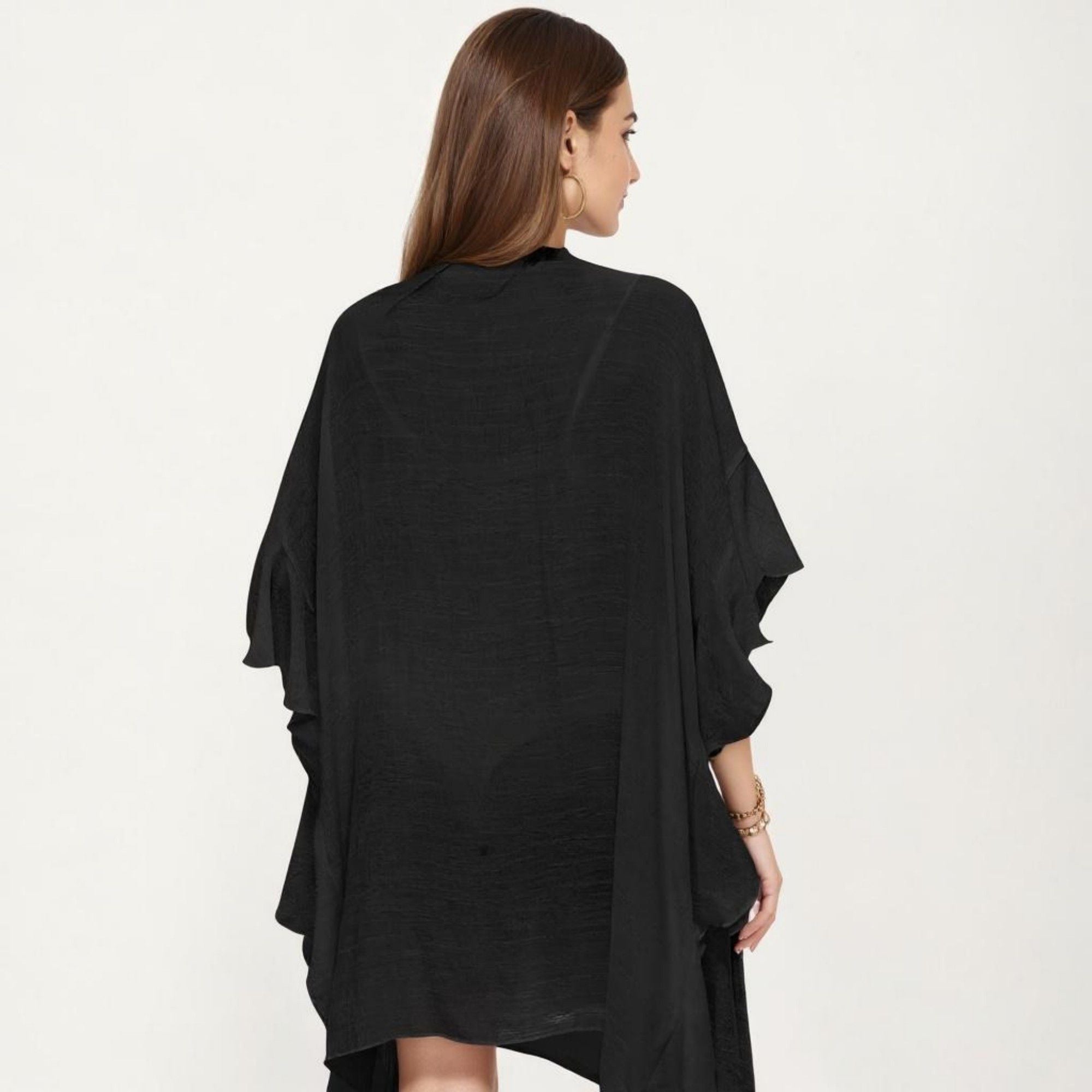Anna-Kaci Women's Open Front Swim Cover Up Kimono with Ruffle Sleeves Lightweight Beach Cardigan