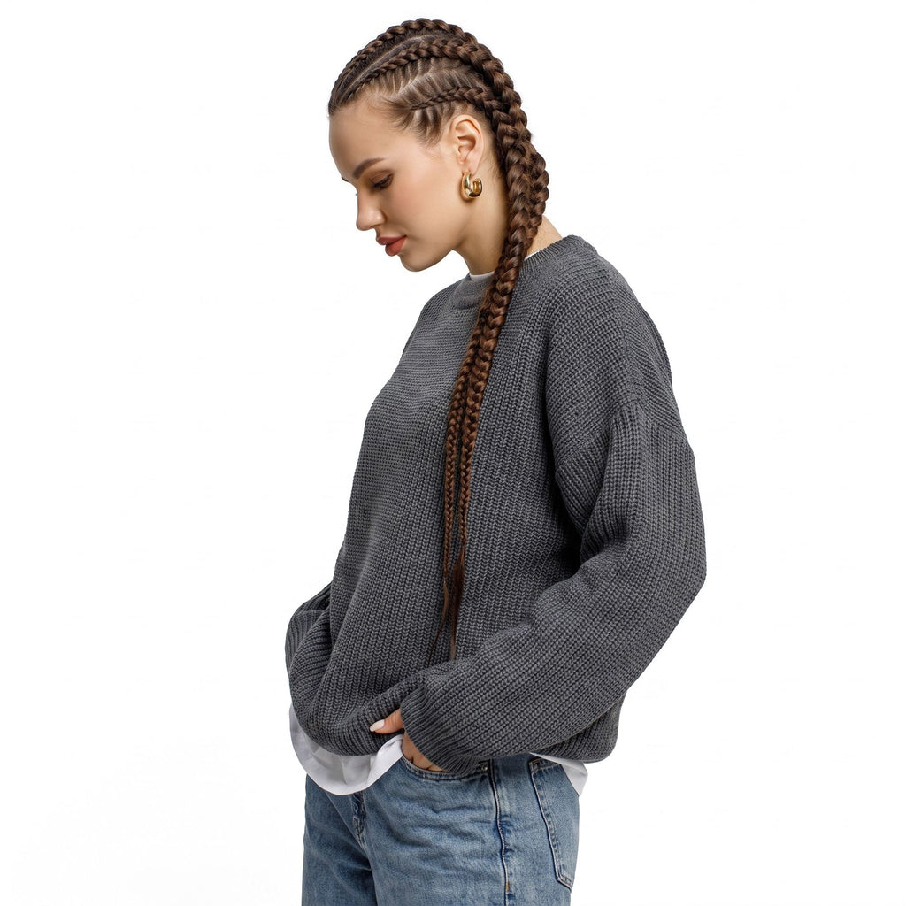 Oversized Chunky Knit Crewneck Pullover Sweater