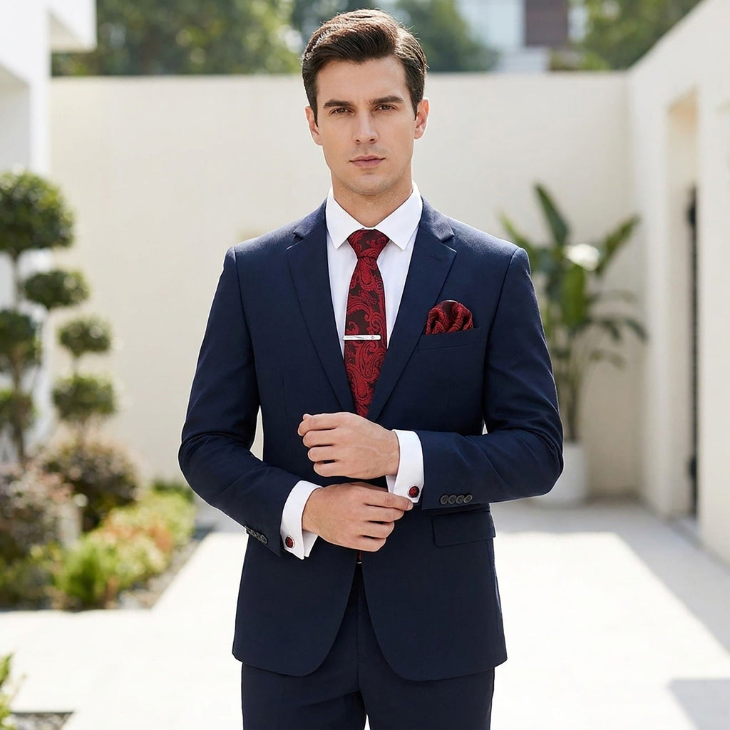 Men's Floral Print Tie Gift Set with Matching Pocket Square Cufflinks and Silver Tie Clip