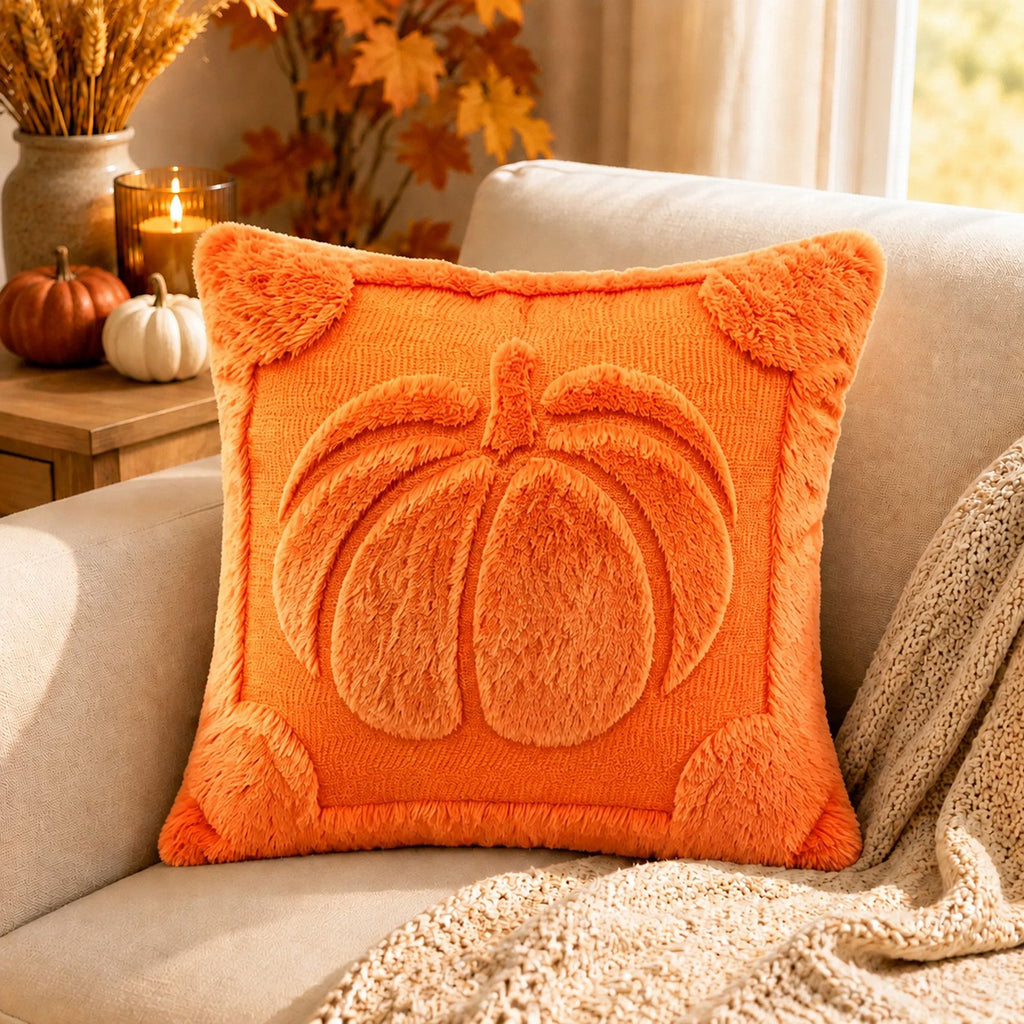 Plush Pumpkin Throw Pillow Cover for Fall and Thanksgiving Decor