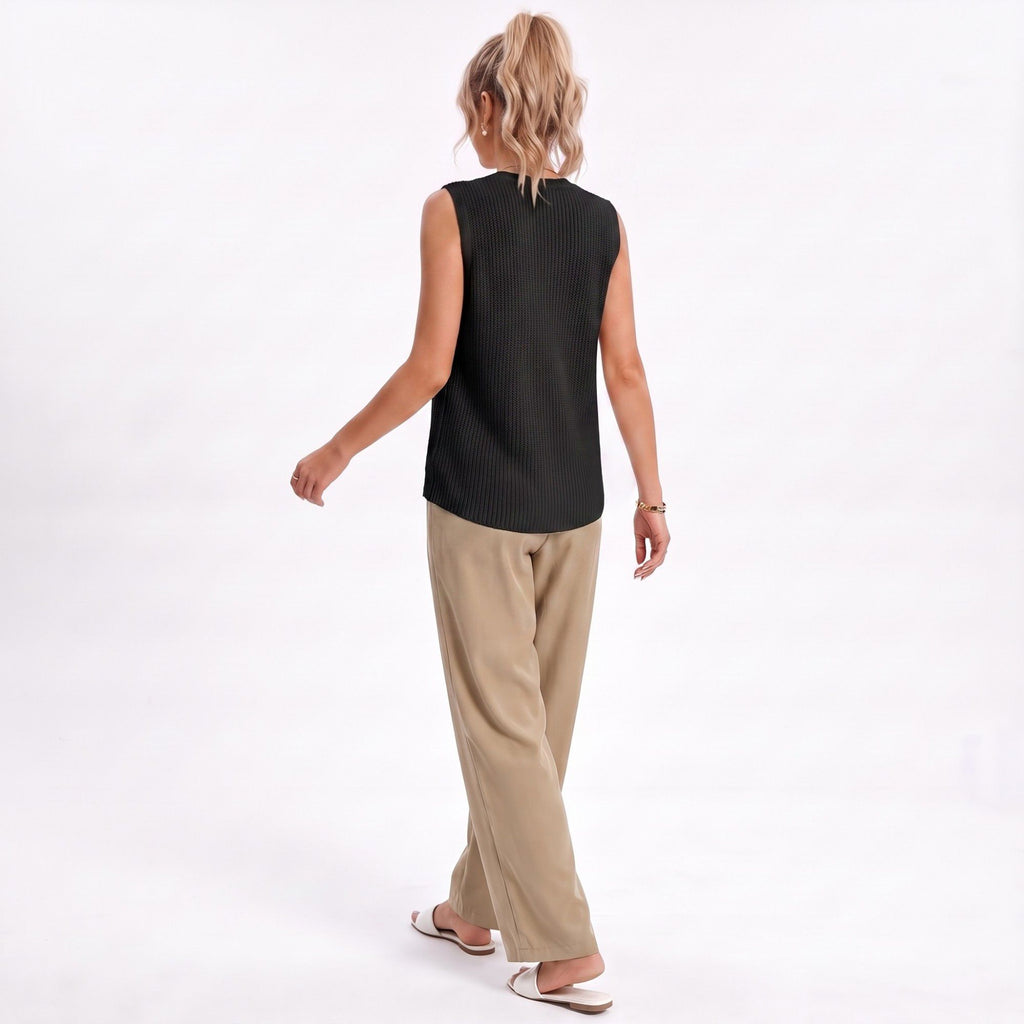 Anna-Kaci Women's Button Front Sweater Vest V Neck Sleeveless Knit Pocket Top