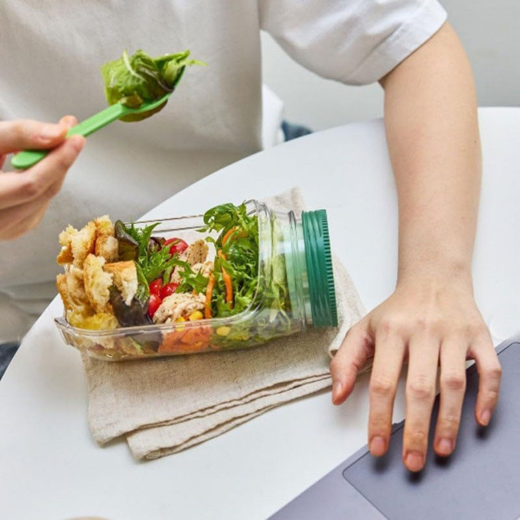 Anna-Kaci 2pcs Portable Salad Container with Leak Resistant Lid and Built In Fork for On the Go Meals 4x7.5x3.5in