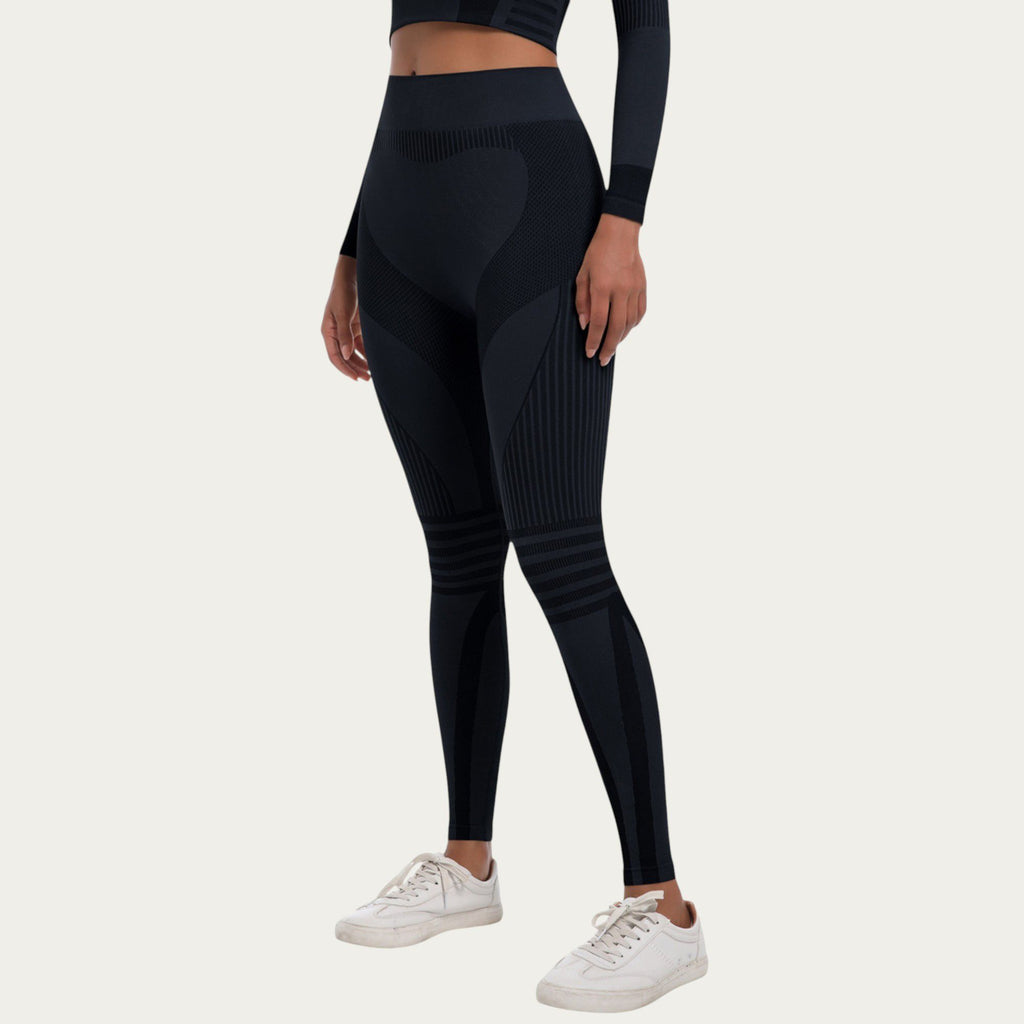 Anna-Kaci Active Women's Seamless High Waist Ribbed Leggings with Sculpting Contour Panels and Compression Fit