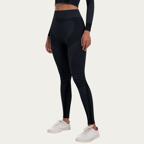 Anna-Kaci Active Women's Seamless High Waist Ribbed Leggings with Sculpting Contour Panels and Compression Fit
