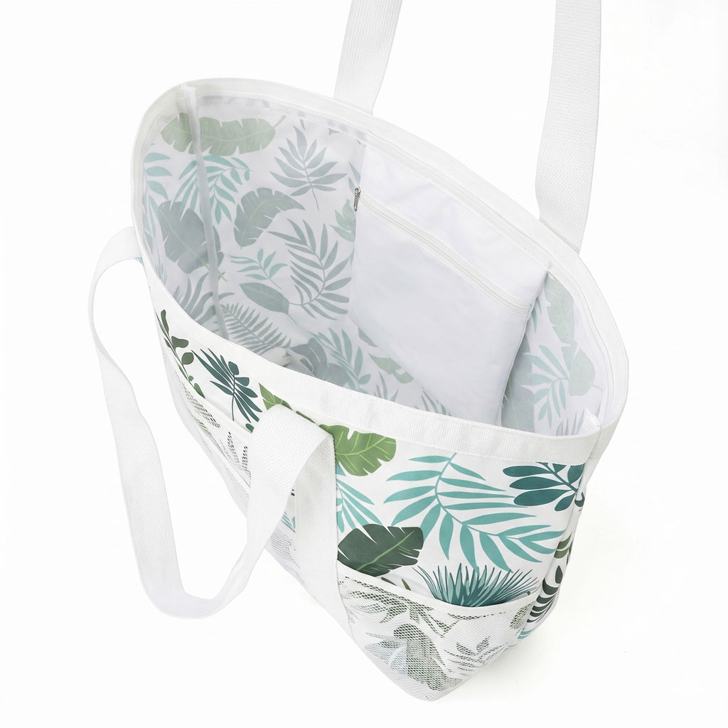 Printed Beach Tote Bag with Mesh Pockets and Shoulder Handles