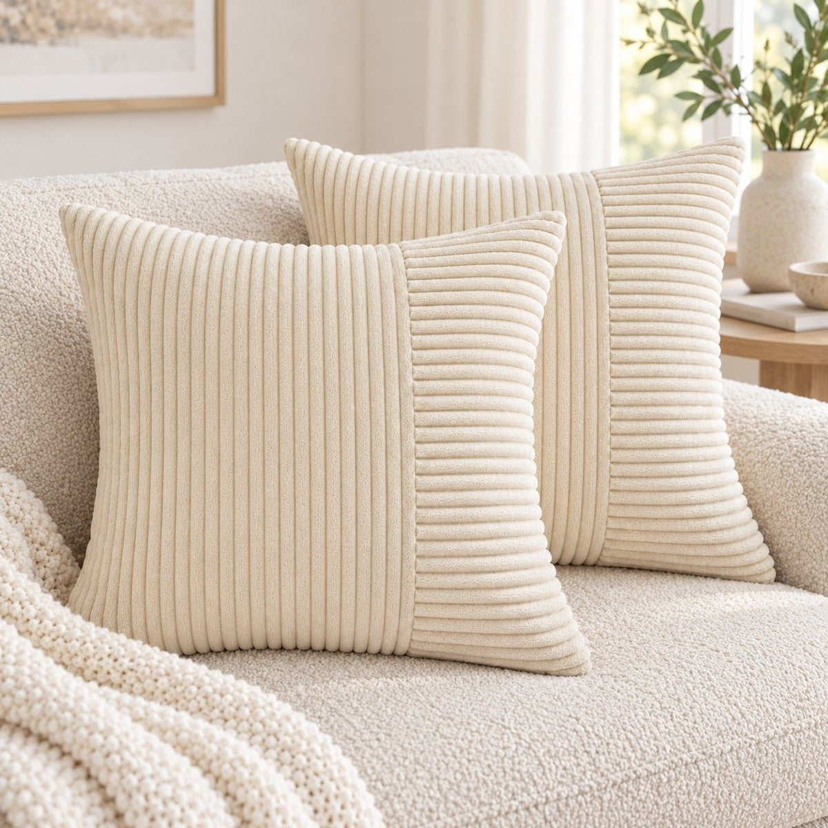 2 Pack Soft Corduroy Throw Pillow Covers 18 x 18 Inch and 12 x 20 Inch