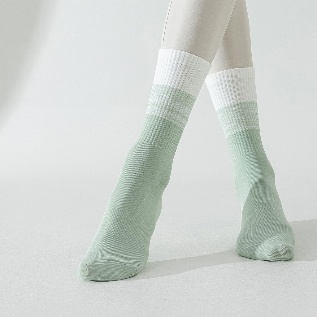 Anna-Kaci Women's 2-Pair Set Gradient Mid-Calf Grip Socks with Soft Seamless Toe and Anti-Slip Bottom for Yoga or Sneakers