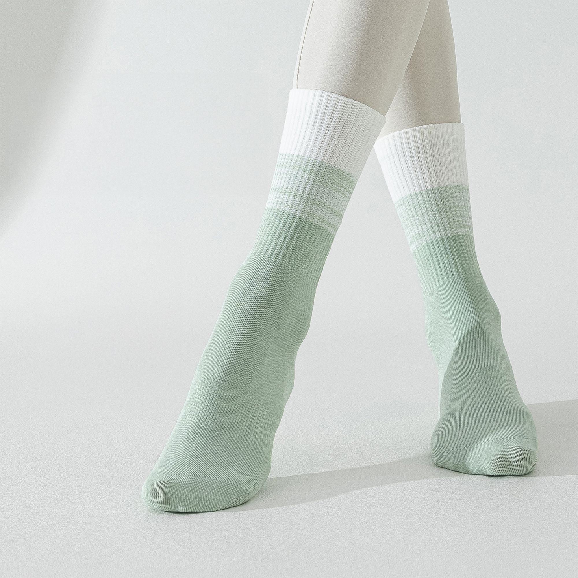 Anna-Kaci Women's 2-Pair Set Gradient Mid-Calf Grip Socks with Soft Seamless Toe and Anti-Slip Bottom for Yoga or Sneakers
