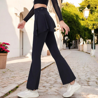 High Waist Flare Pants with Layered Skirt Overlay