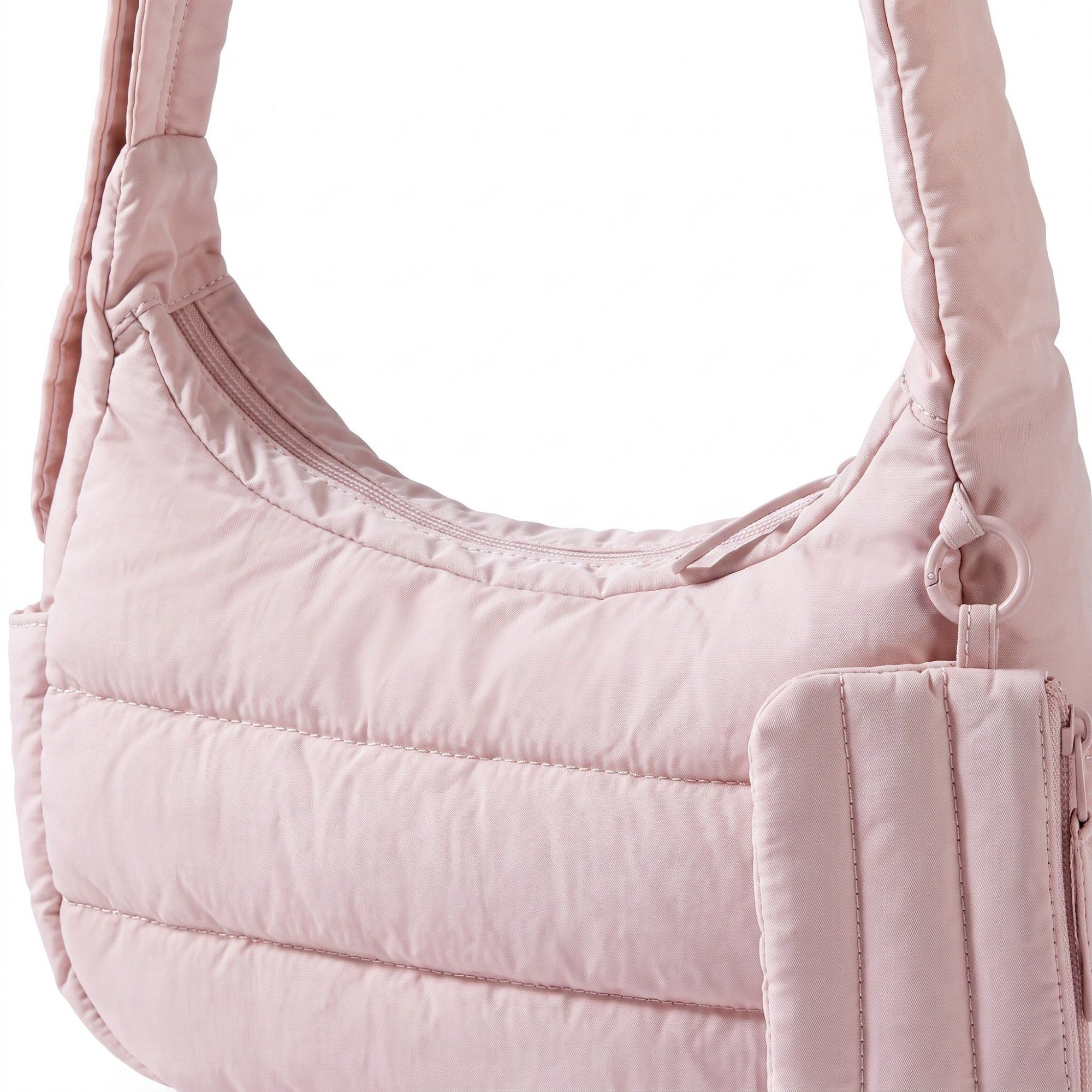 Horizontal Padded Crescent Hobo Bag with Detachable Mini Pouch and Adjustable Padded Shoulder Strap 10.2x3.9x6.3in