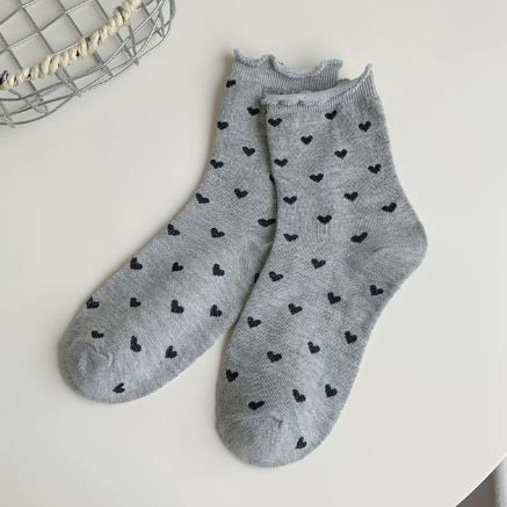 Anna-Kaci Women's Ankle Socks with Allover Heart Print and Soft Ribbed Cuff Trim