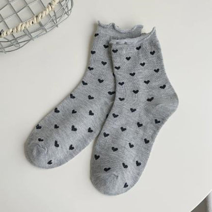 Anna-Kaci Women's Ankle Socks with Allover Heart Print and Soft Ribbed Cuff Trim