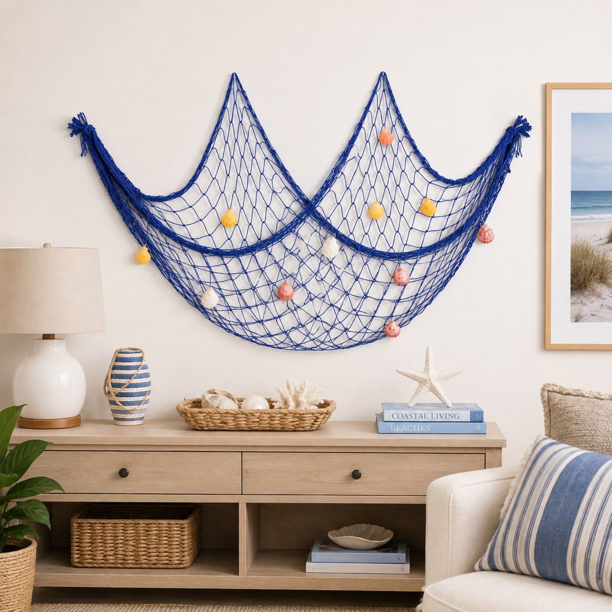 Decorative Fishing Net Wall Hanging Nautical Coastal Photo Display Decor