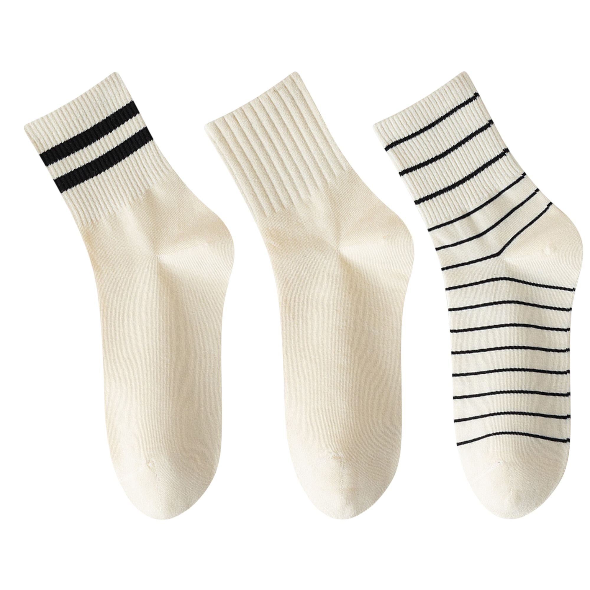 Anna-Kaci 3 Pairs Women's Crew Socks in Cotton Blend Ribbed Cuff Assorted Stripes Dots Letter Graphic Print Design