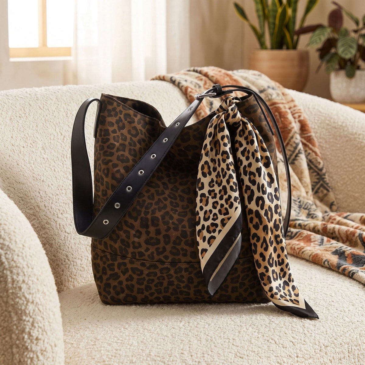 Leopard Print Shoulder Tote Bag Adjustable Strap Large Casual Carryall