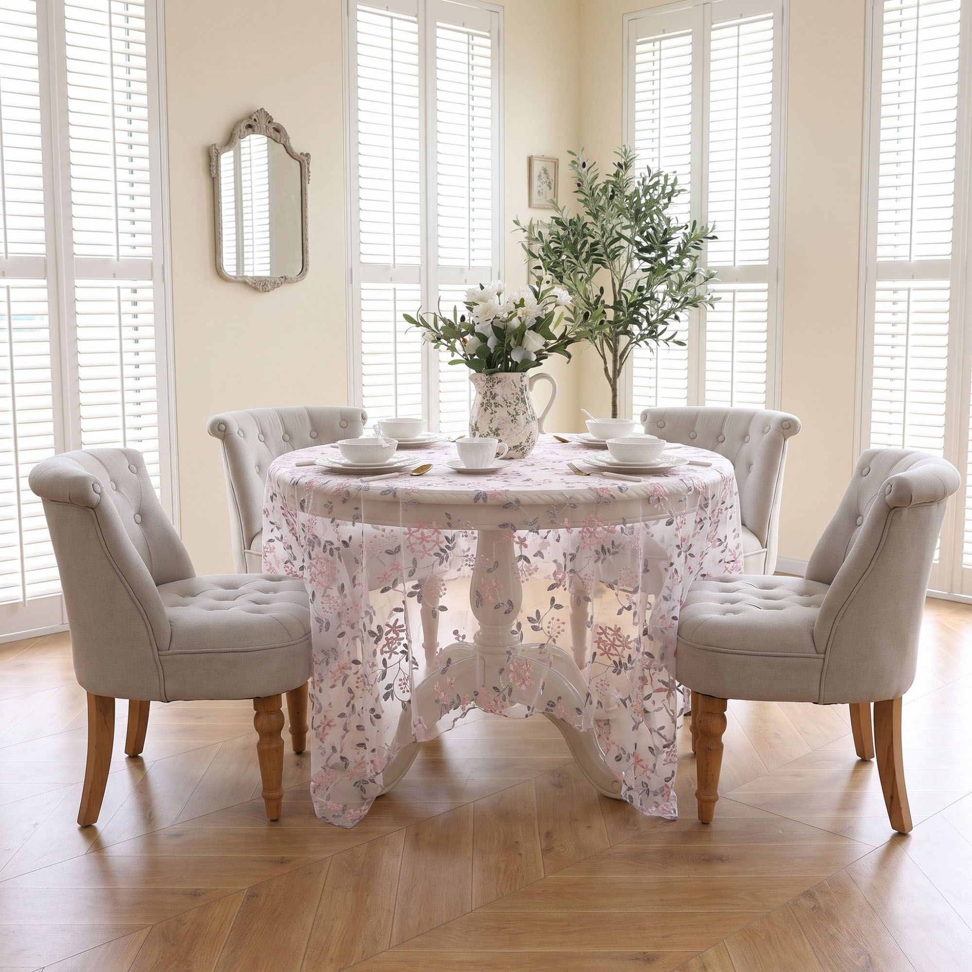 Sheer Floral Embroidered Rectangular Tablecloth 59.1x39.4in