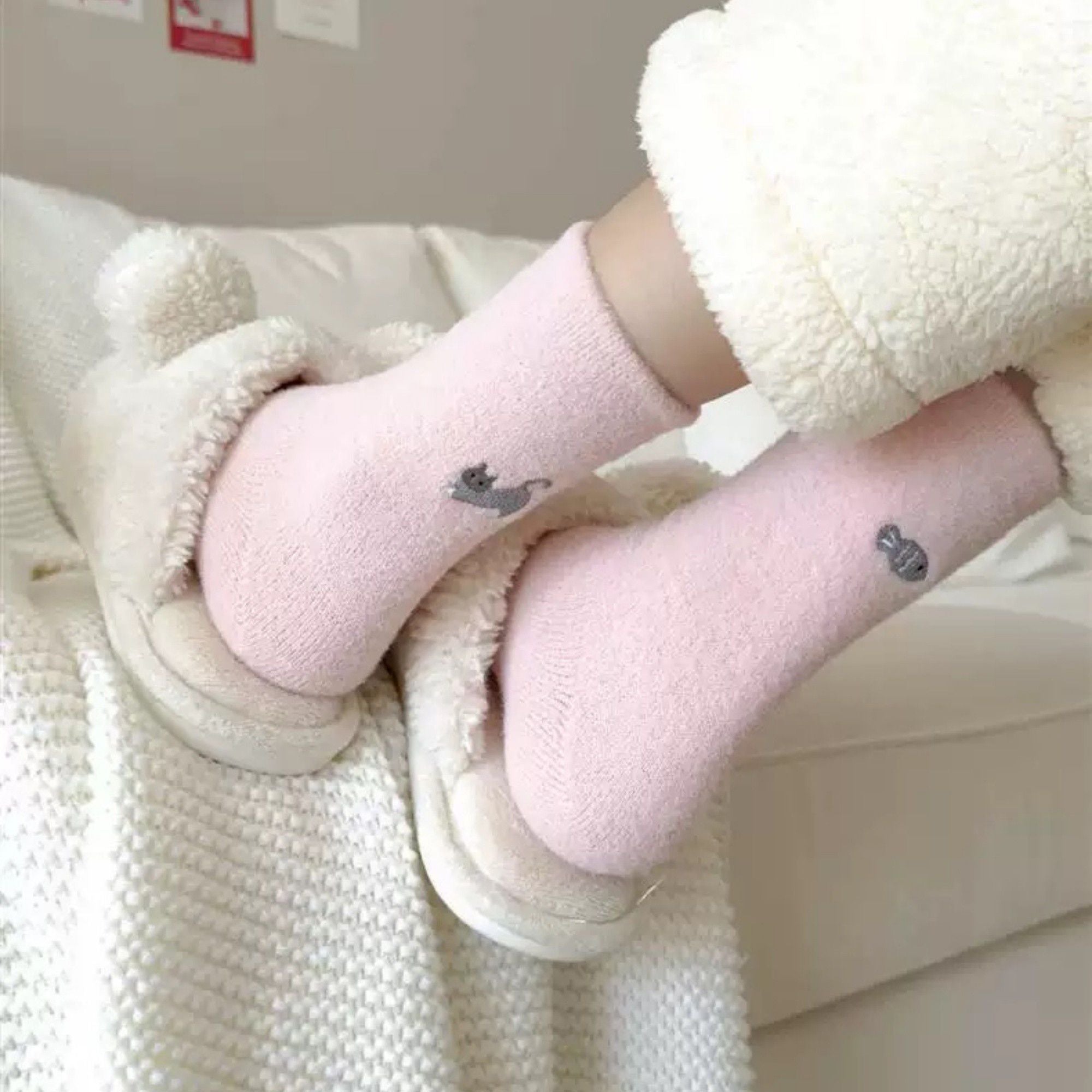Anna-Kaci Women's 3-Pair Fuzzy Crew Sock Set with Cute Embroidery US 5¨C10