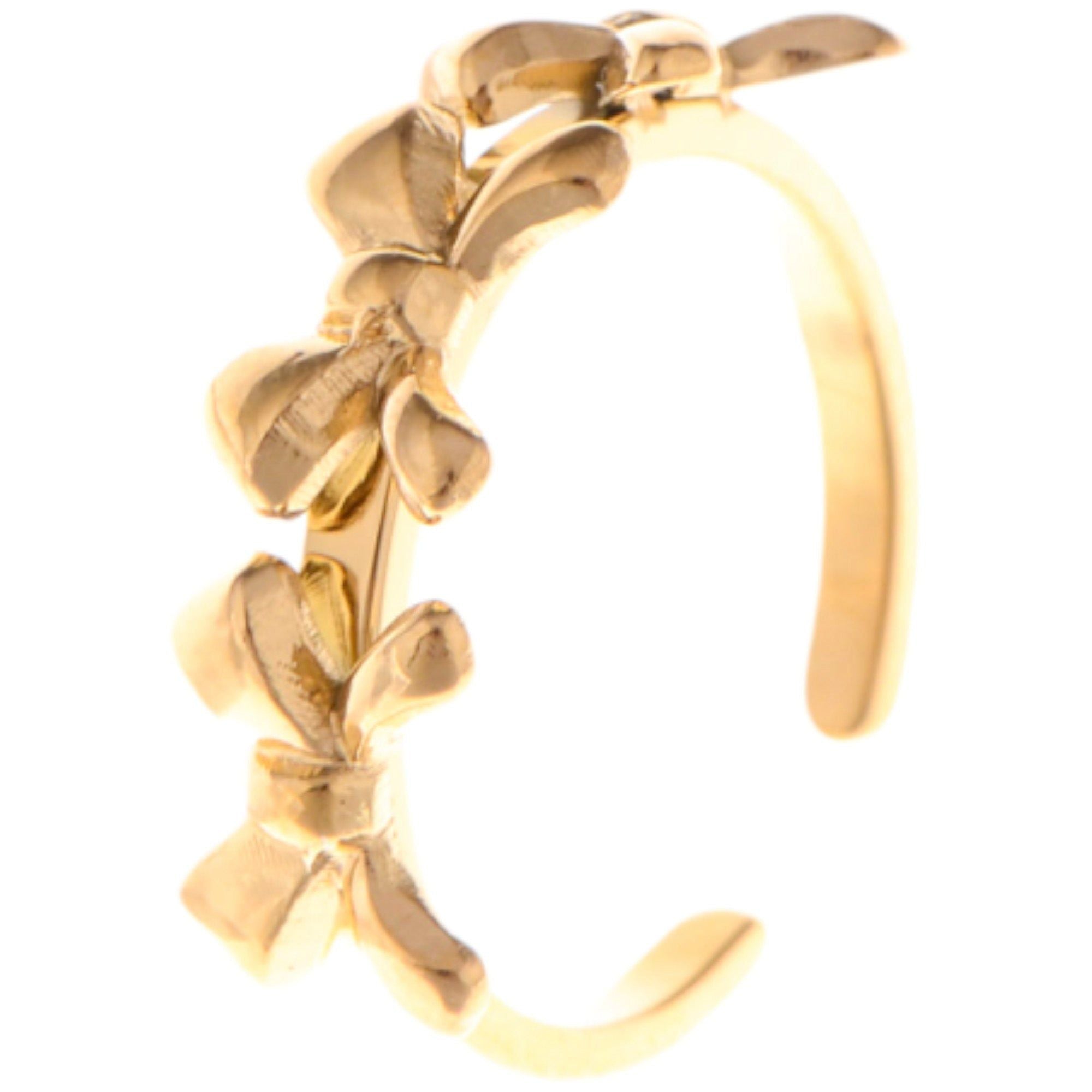 Gold Tone Bow Design Adjustable Fashion Ring with Triple Bow Accents
